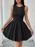 Ruched sleeveless mini dress in black, fitted bodycon party dress by Vilmere