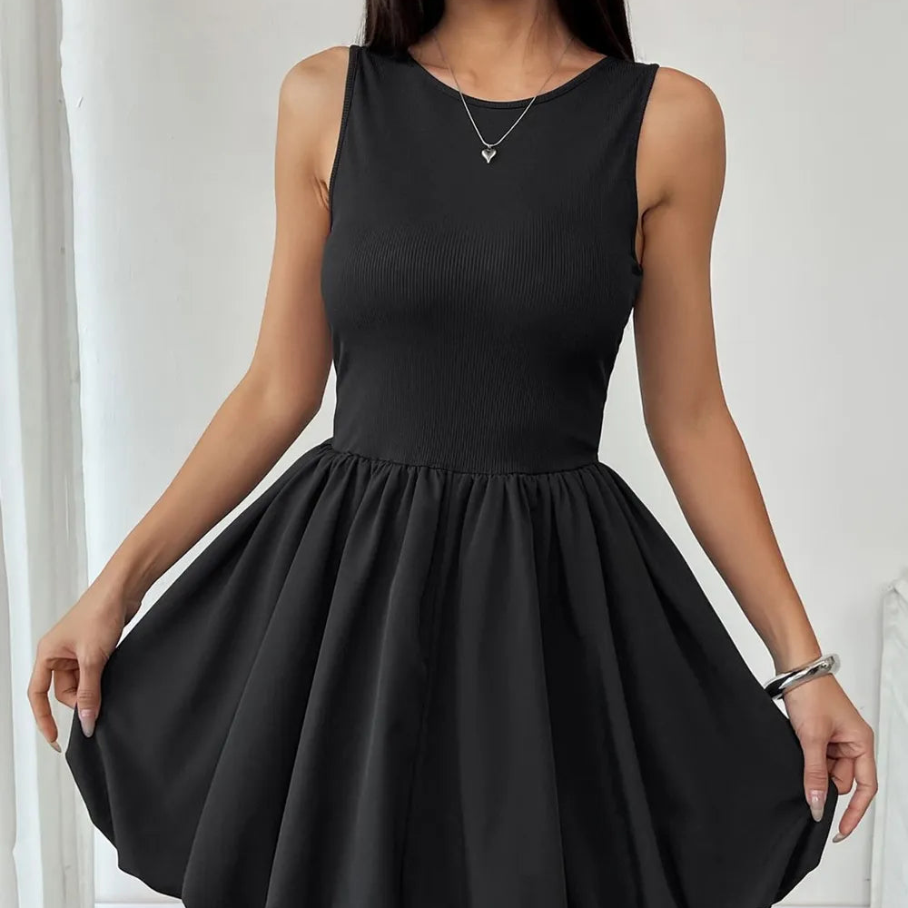 Ruched sleeveless mini dress in black, fitted bodycon party dress by Vilmere Main image