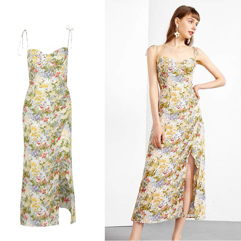 High-Waist Slit Sling Midi Dress for Women, Holiday Style Main image