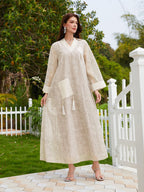 Mesh Tassel Long-Sleeve Maxi Dress