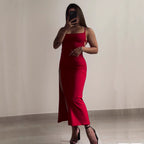 Backless Bodycon Maxi Dress for Women, Strappy Side Slit