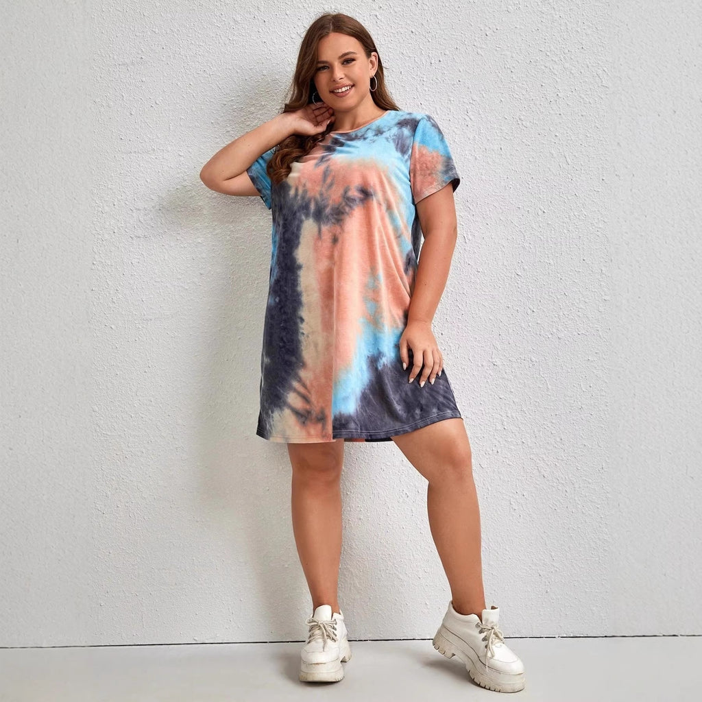 Chambray Gradient Round-Neck T-Shirt Dress for Women, Plus Size