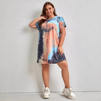 Chambray Gradient Round-Neck T-Shirt Dress for Women, Plus Size