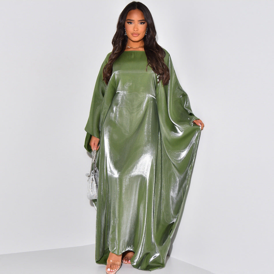 Shiny Satin Belted Maxi Dress