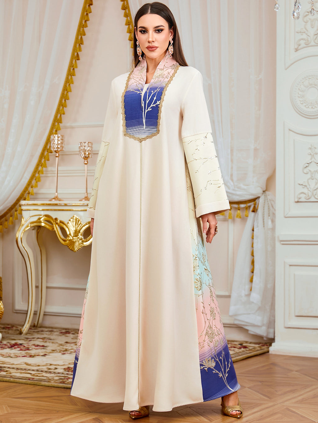 Floral Ethnic Long-Sleeve Maxi Dress