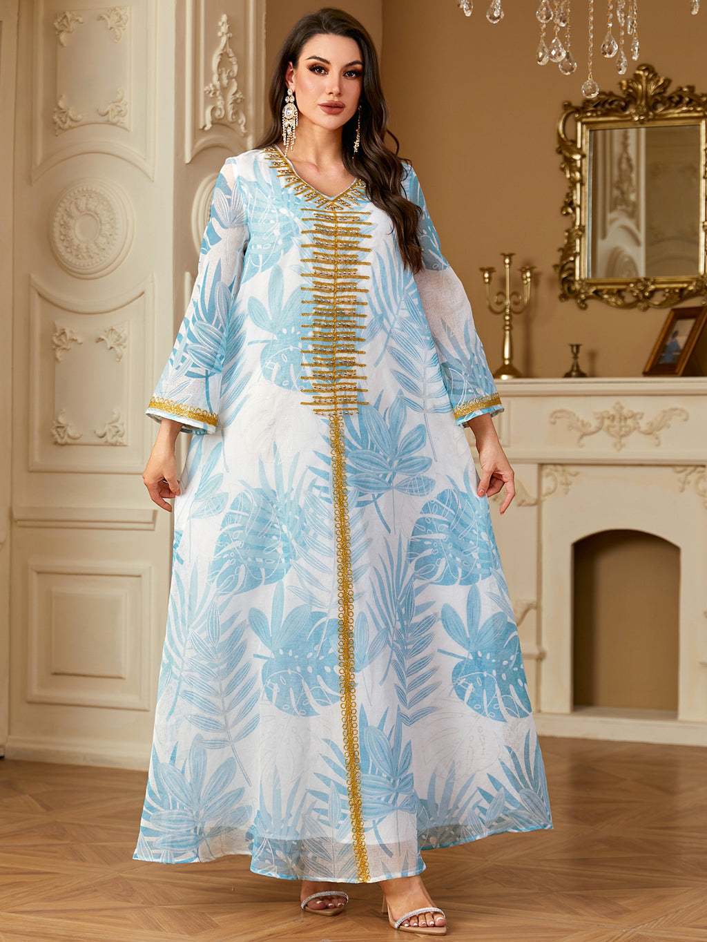 Light Blue Embroidered Maxi Dress