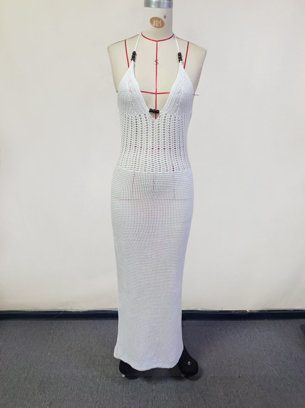 Knitted V-Neck Halter Backless Beach Dress for Women