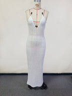 Knitted V-Neck Halter Backless Beach Dress for Women