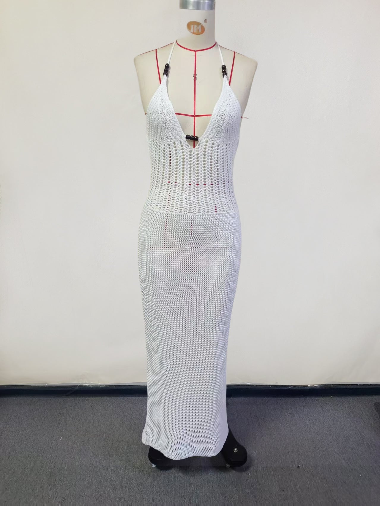 Knitted V-Neck Halter Backless Beach Dress for Women