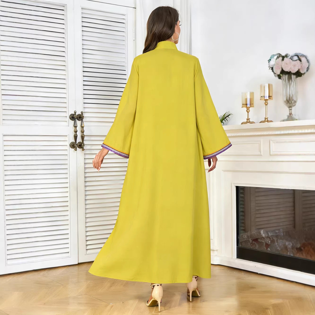V-Neck Tassel Long-Sleeve Maxi Dress