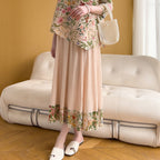 Floral Pleated A-Line Midi Skirt for Women, One Size