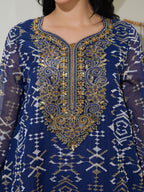 Blue V-Neck Long-Sleeve Maxi Dress