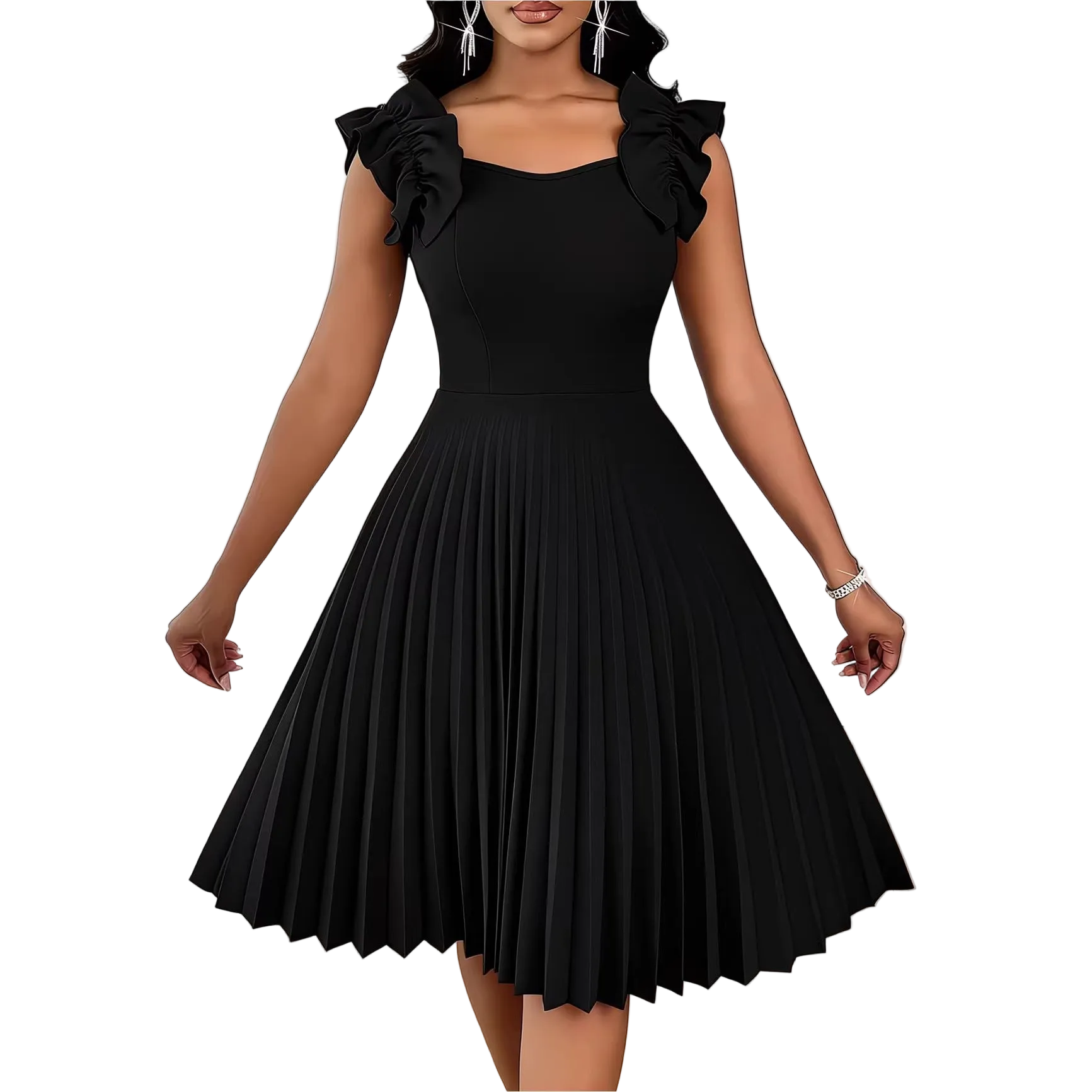 Plus-Size Pleated Square-Neck Dress for women