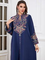 Navy Rope-Embroidered Robe Dress