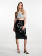 Ostrich Feather Strap Top & Sequin Skirt Co-ord Set for Women