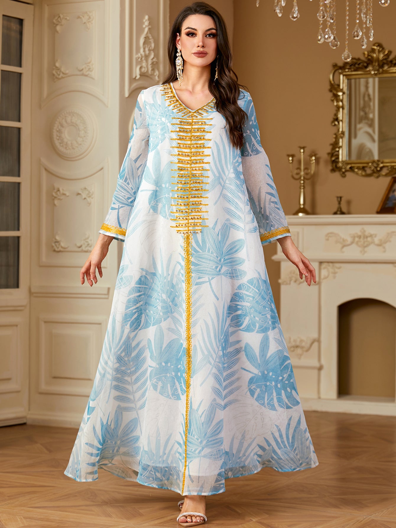 Light Blue Embroidered Maxi Dress