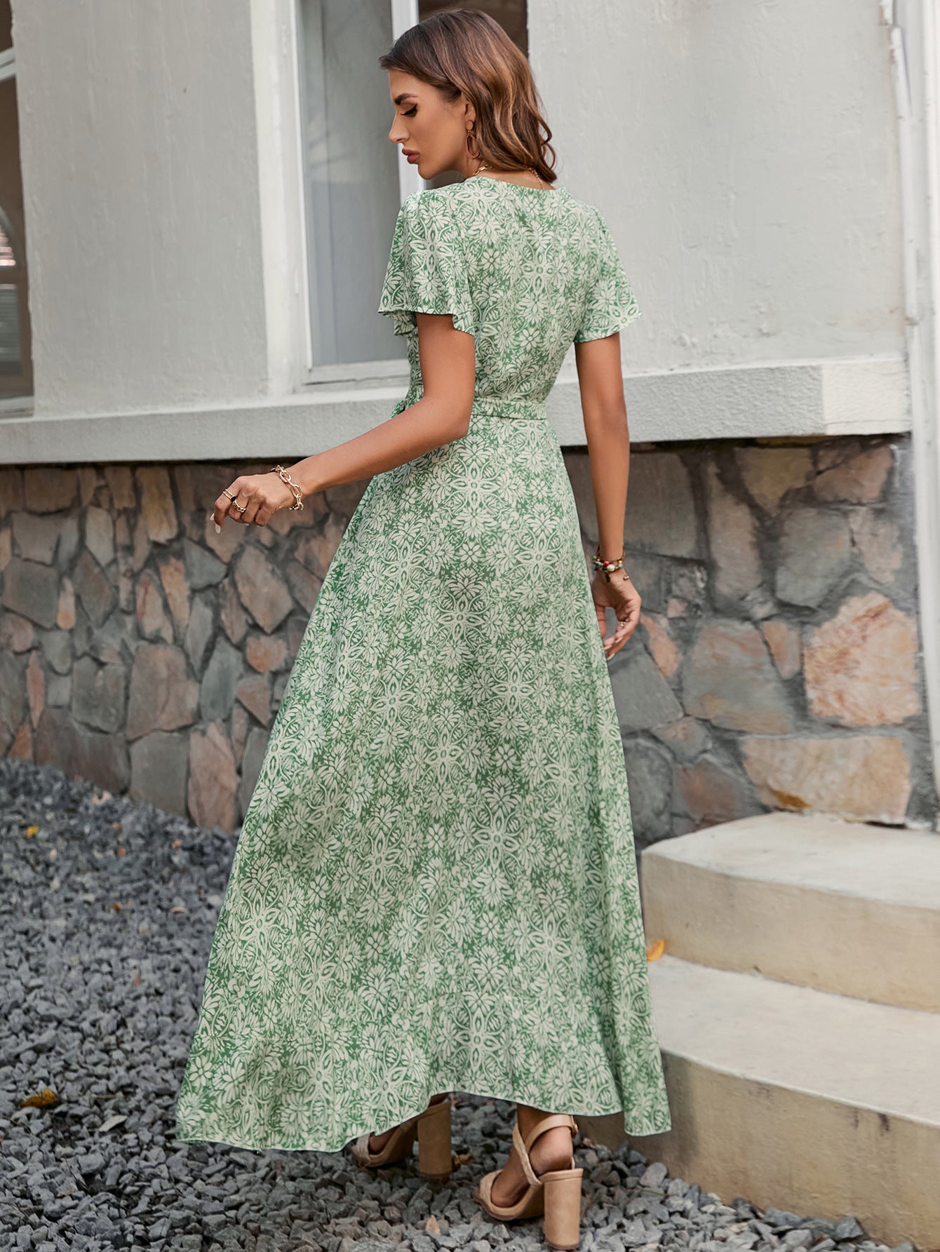 Floral V-Neck Irregular-Hem Maxi Dress Imagen secundaria del producto