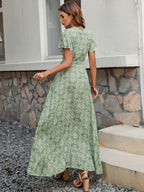 Floral V-Neck Irregular-Hem Maxi Dress