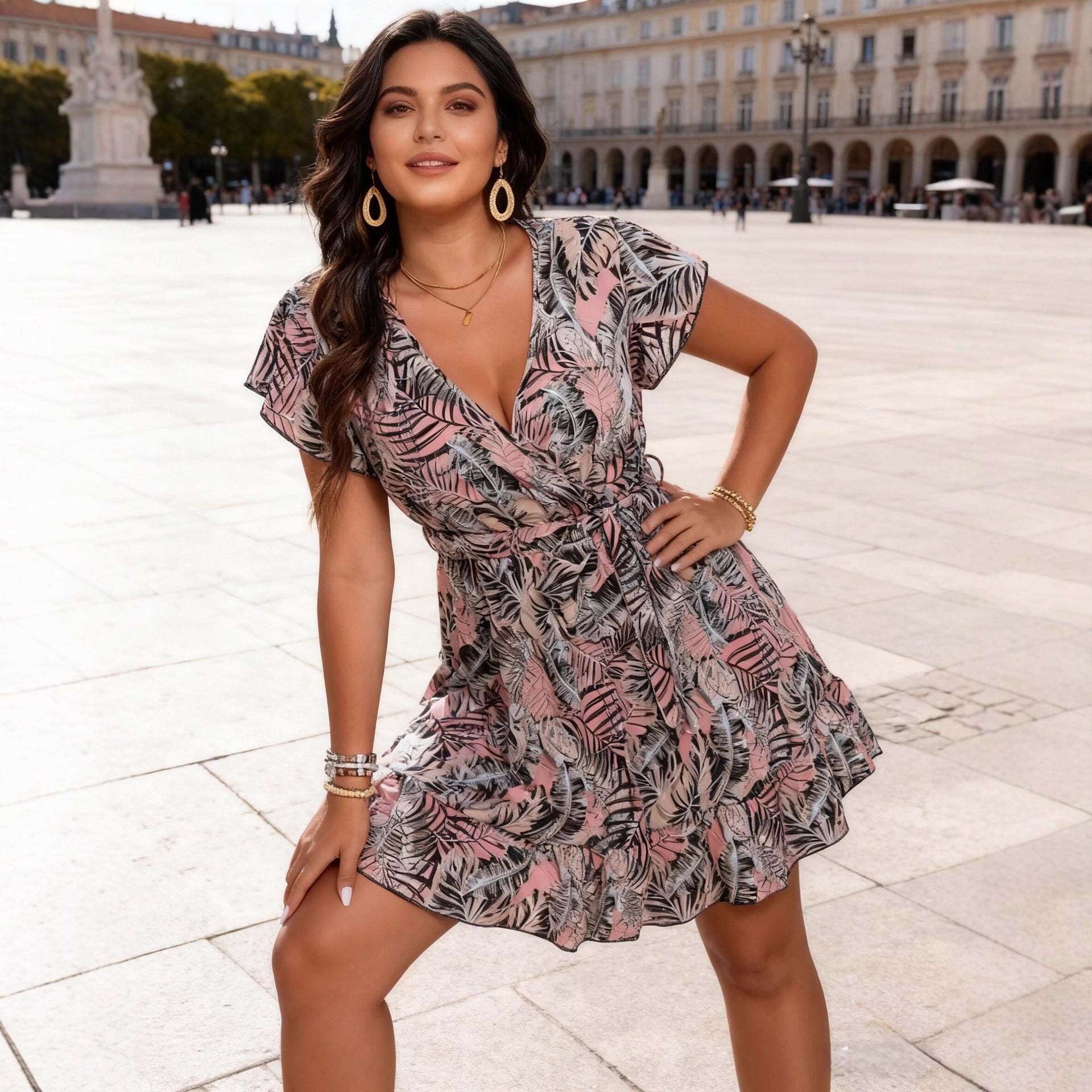 Floral V-Neck Boho Maxi Dress for Women, Plus Size Secondary image