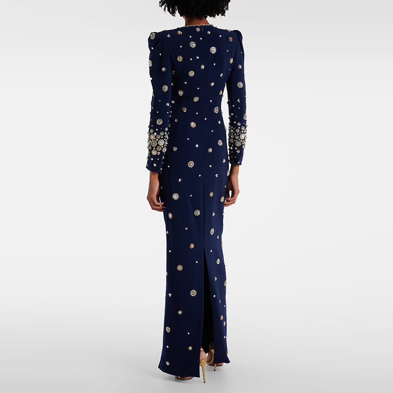 Slim-Fit Round-Neck Formal Maxi Dress for Women