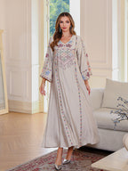 Floral Embroidered Beaded Robe Maxi Dress