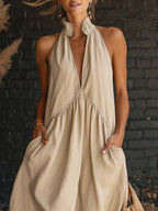 Sleeveless Stand-Collar Maxi Dress