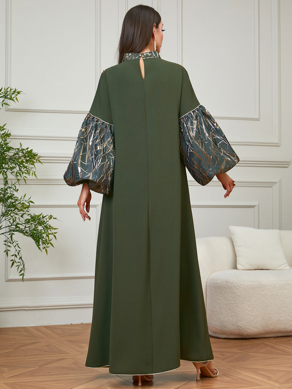 Sequin Patchwork Long-Sleeve Maxi Dress