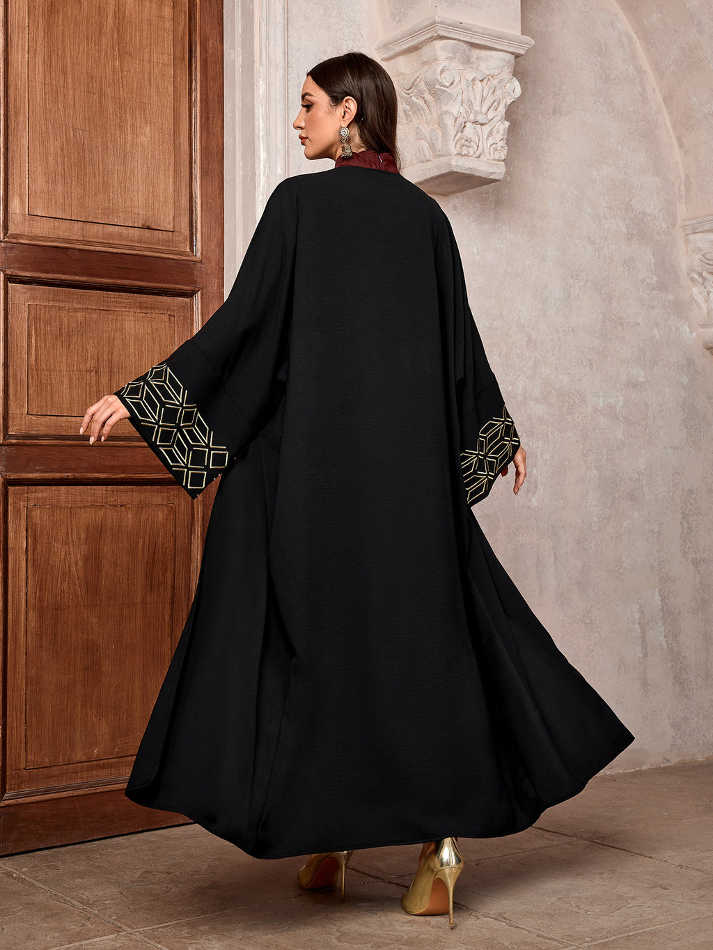 Black Embroidered Robe Dress
