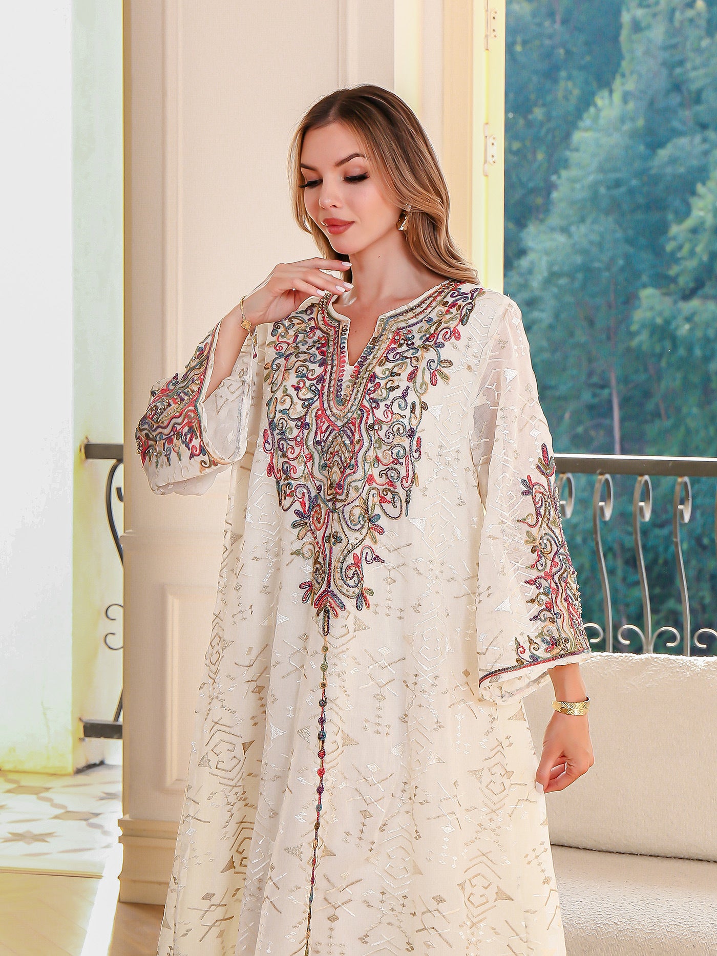Embroidered Ethnic Robe Maxi Dress