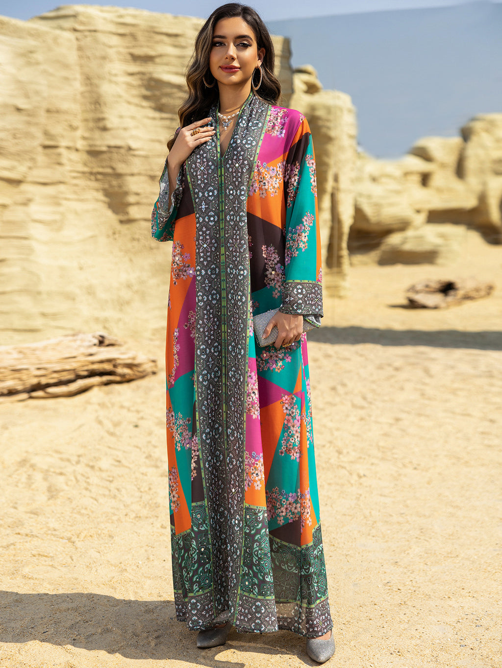 Rhinestone Printed Maxi Dress