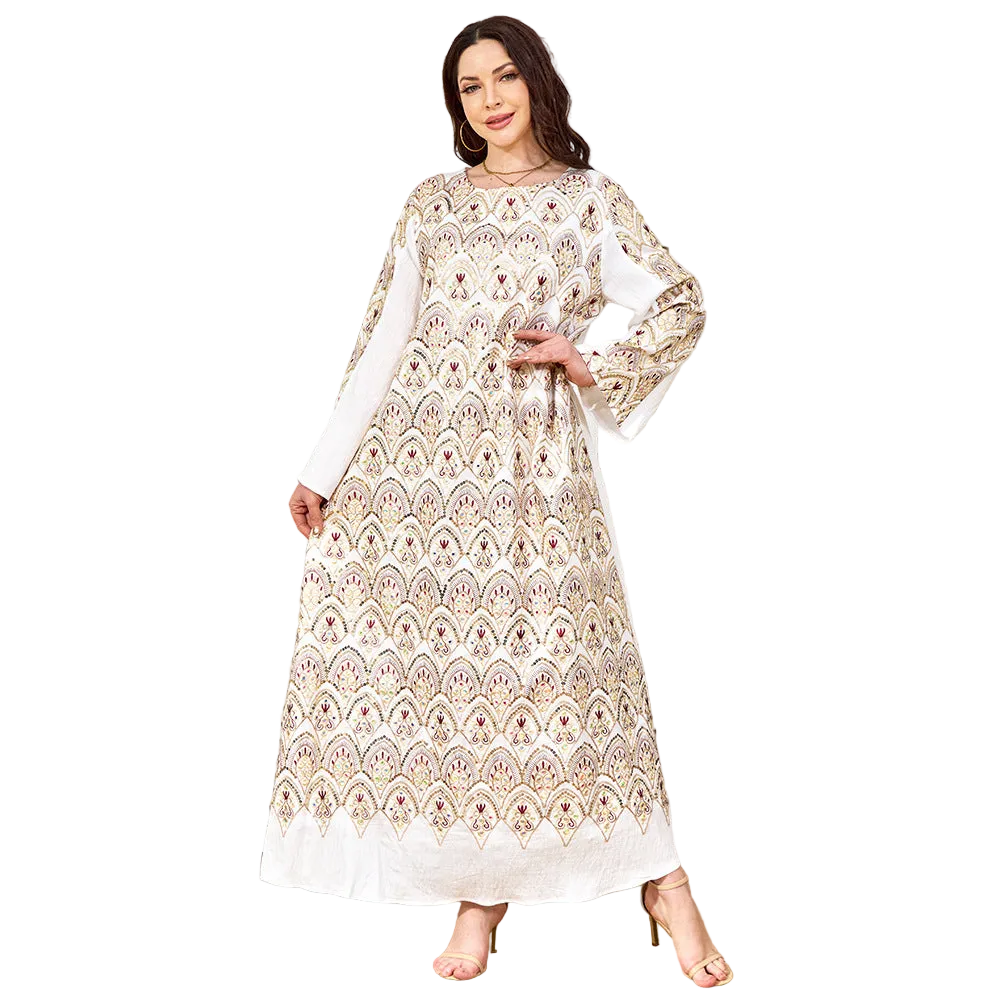 Round-Neck Loose Long-Sleeve Maxi Dress for women with round neck and long sleeves