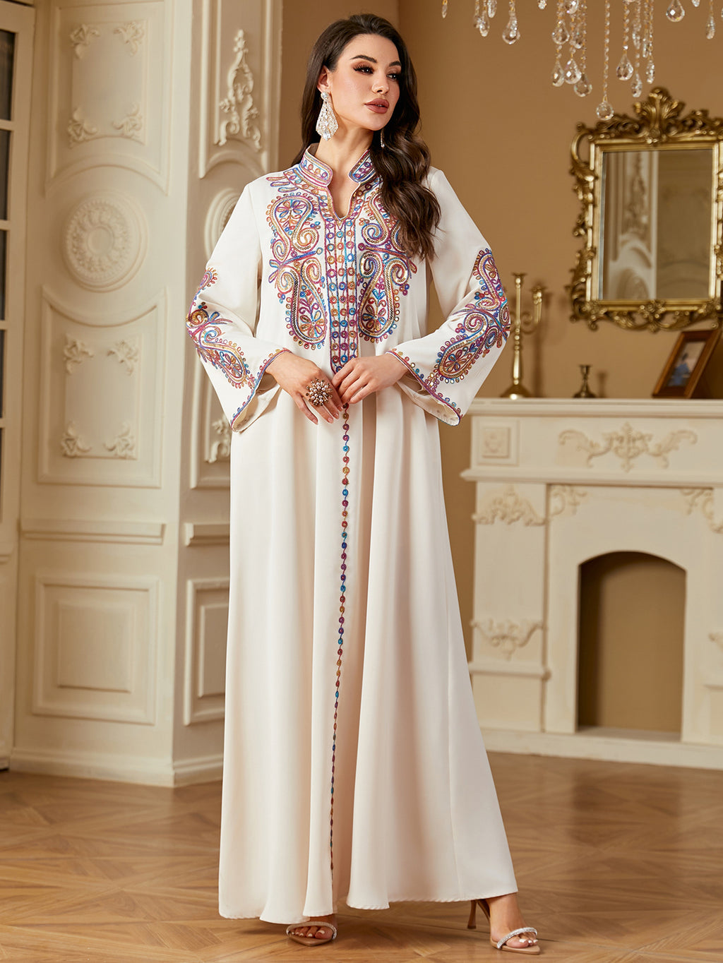 Pearl Embroidered Robe Maxi Dress