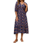 Floral Hollow-Lace Beach Dress for Women, V-Neck Short Sleeve