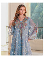 Embroidered V-Neck Abaya Maxi Dress
