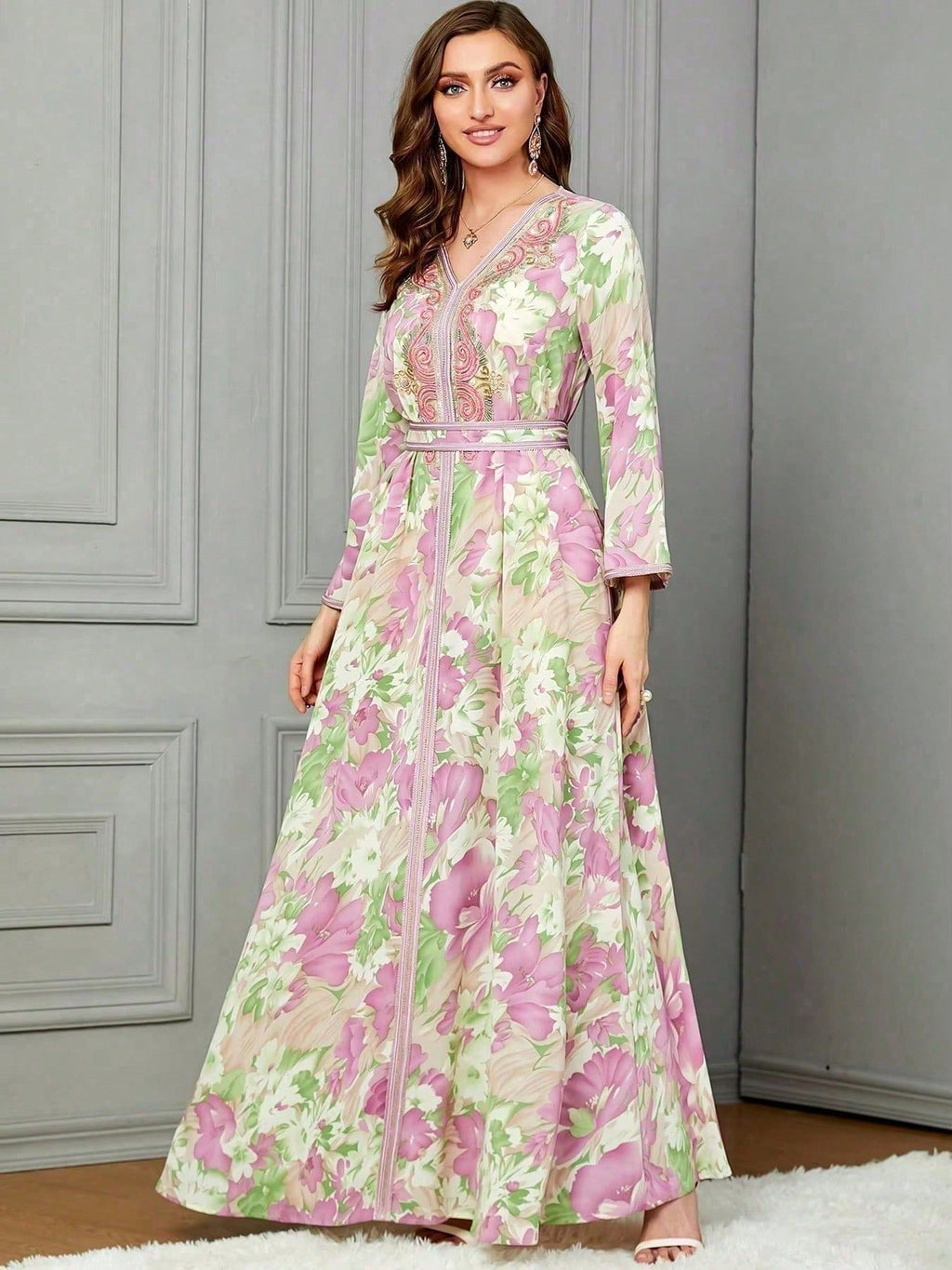 Floral Lace-Up Maxi Dress