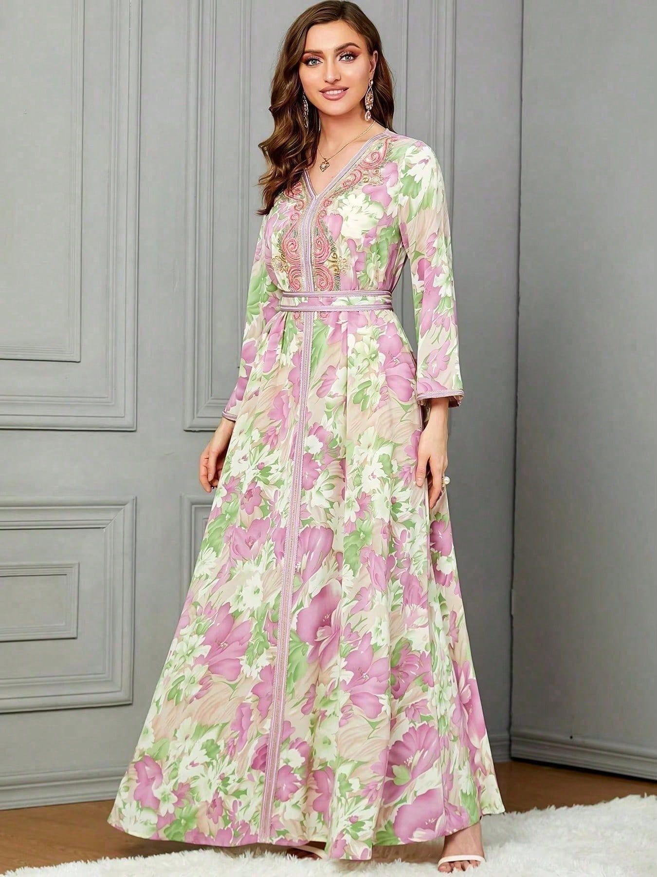 Floral Lace-Up Maxi Dress