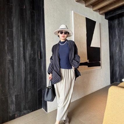 Handmade Layered Pleated Statement Coat for Women, Open Front