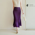 Pleated A-Line Fishtail Maxi Skirt for Women, One Size