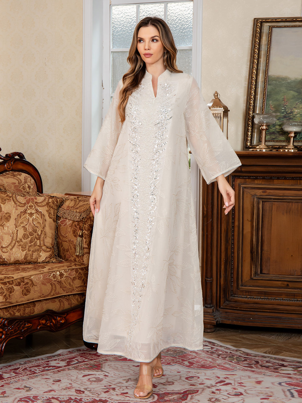 Beaded Embroidered Chiffon Maxi Dress