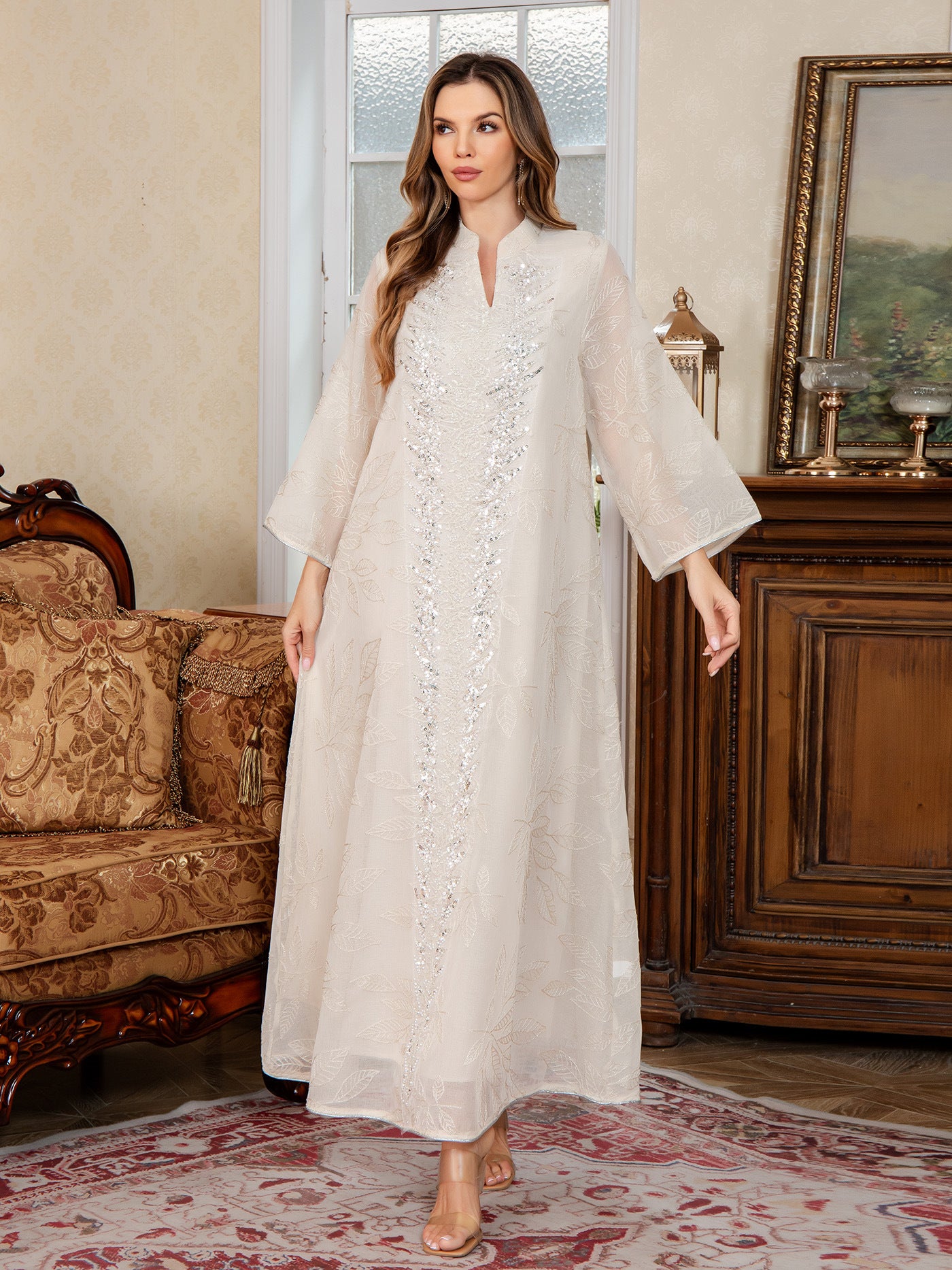 Beaded Embroidered Chiffon Maxi Dress