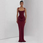 Boned Strapless Satin Evening Gown for Women, Fitted