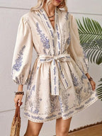 Bohemian Floral Long-Sleeve Midi Dress