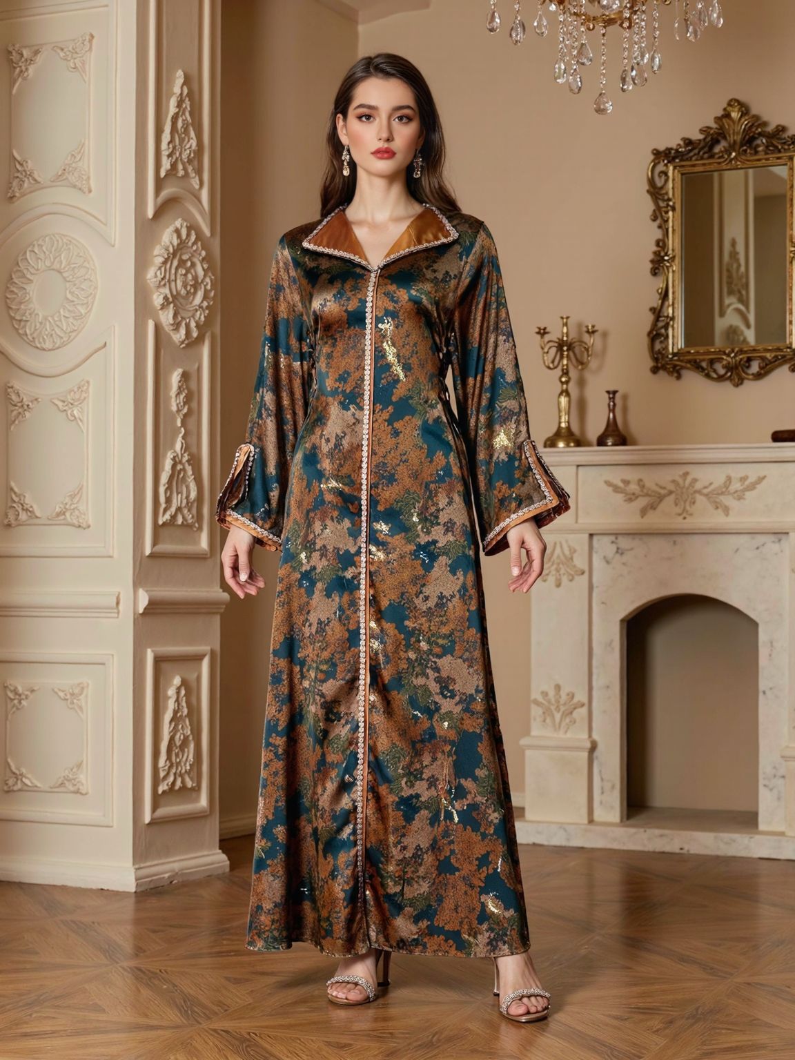 Printed Beaded Maxi Dress