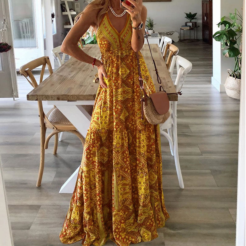Floral Print Sleeveless V-Neck Maxi Dress