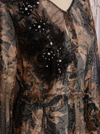 V-Neck Lace-Up Long-Sleeve Maxi Dress