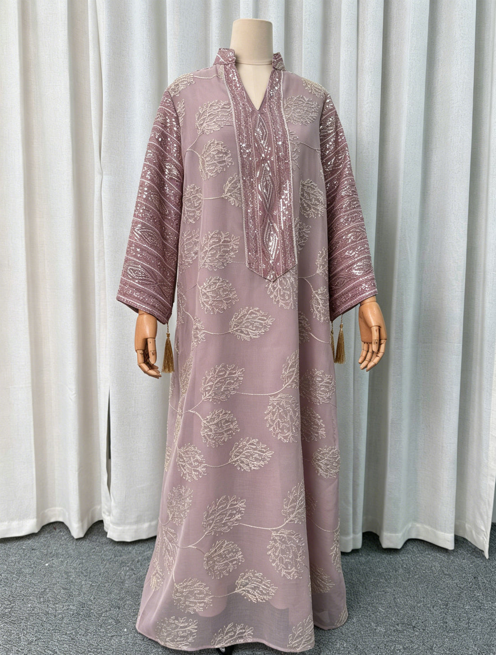 Long-Sleeve Embroidered Floral Maxi Dress
