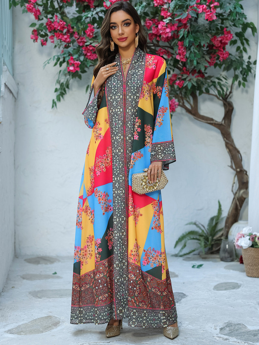 Rhinestone Printed Maxi Dress