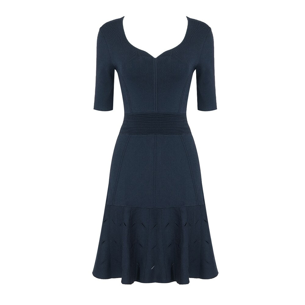 Cotton Jacquard V-Neck Bandage Dress, Pink and Navy