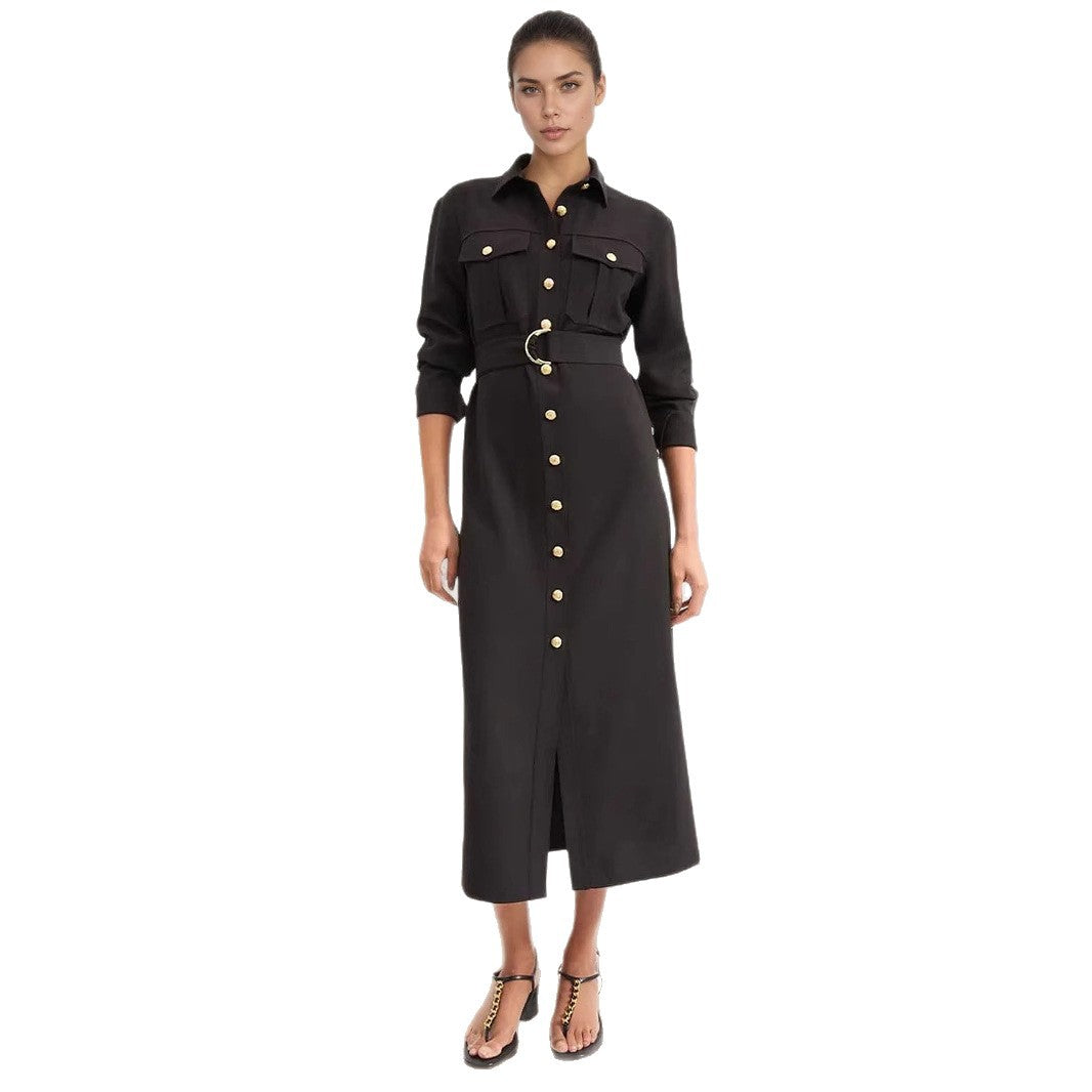 Black Button-Front Shirt Maxi Dress Main image