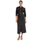 Black Button-Front Shirt Maxi Dress